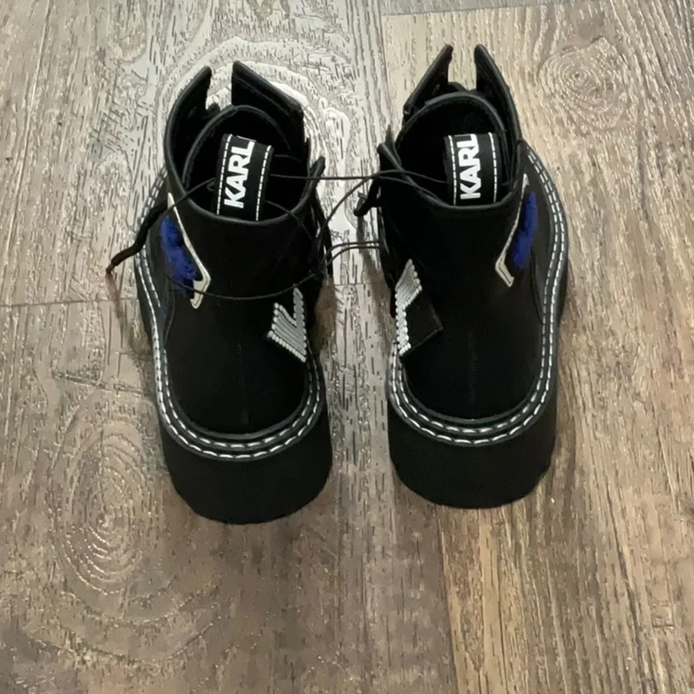 Karl Lagerfeld Black Combat Boots with Red Accents - Picture 2 of 11